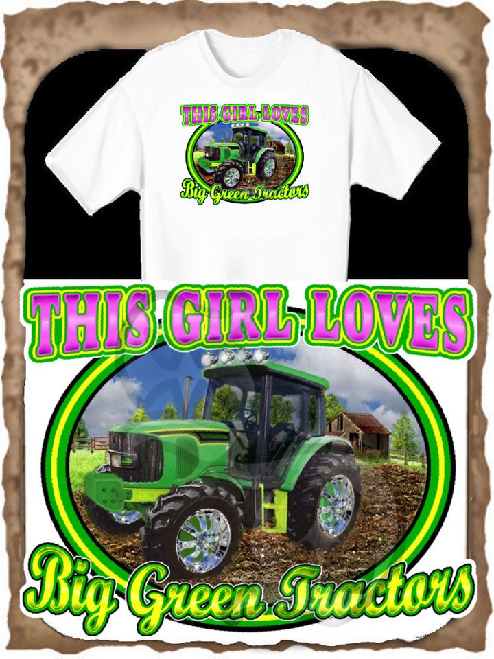 NEW WOMENS THIS GIRL LOVES BIG GREEN TRACTORS PRINTED T SHIRT SIZE 