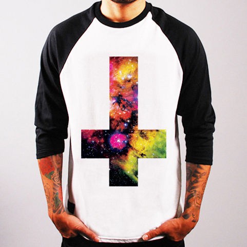 Inverted Cross Galaxy cosmic band Baseball Jersey t shirt 3/4 sleeve 