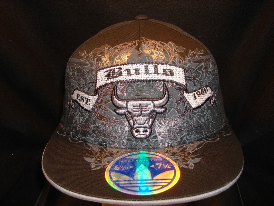OFFICIAL CHICAGO BULLS BLACK AND GRAY ADIDAS STRUCTURED FLEX HAT ~ SZ 