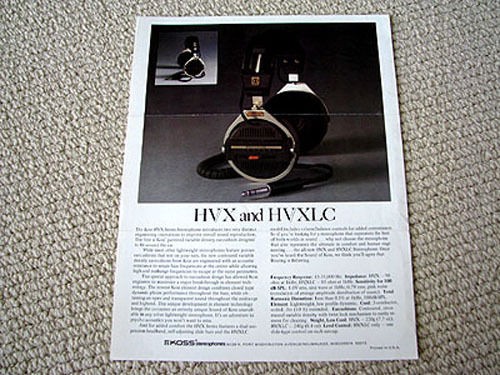 Koss HV X / HV XLC headphone brochure catalogue