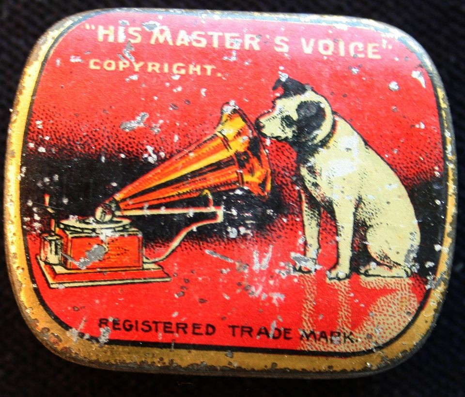 Antique Litho Phonograph Needle Box, His Master´s Voice