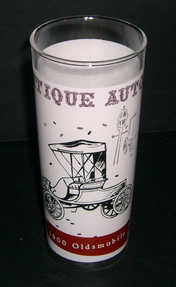 Vintage Drinking Glass   Antique Autos 1900 Oldsmobile