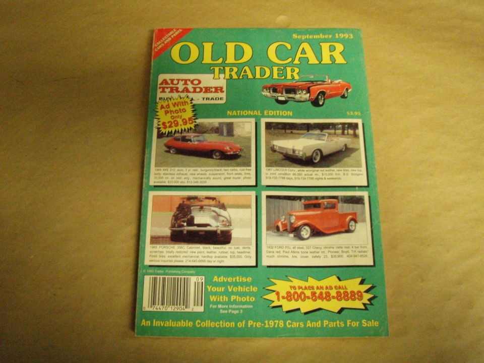   1993 ORIGINAL AUTO TRADER OLD CAR CATALOG OF PRE 1972 CARS VALUES