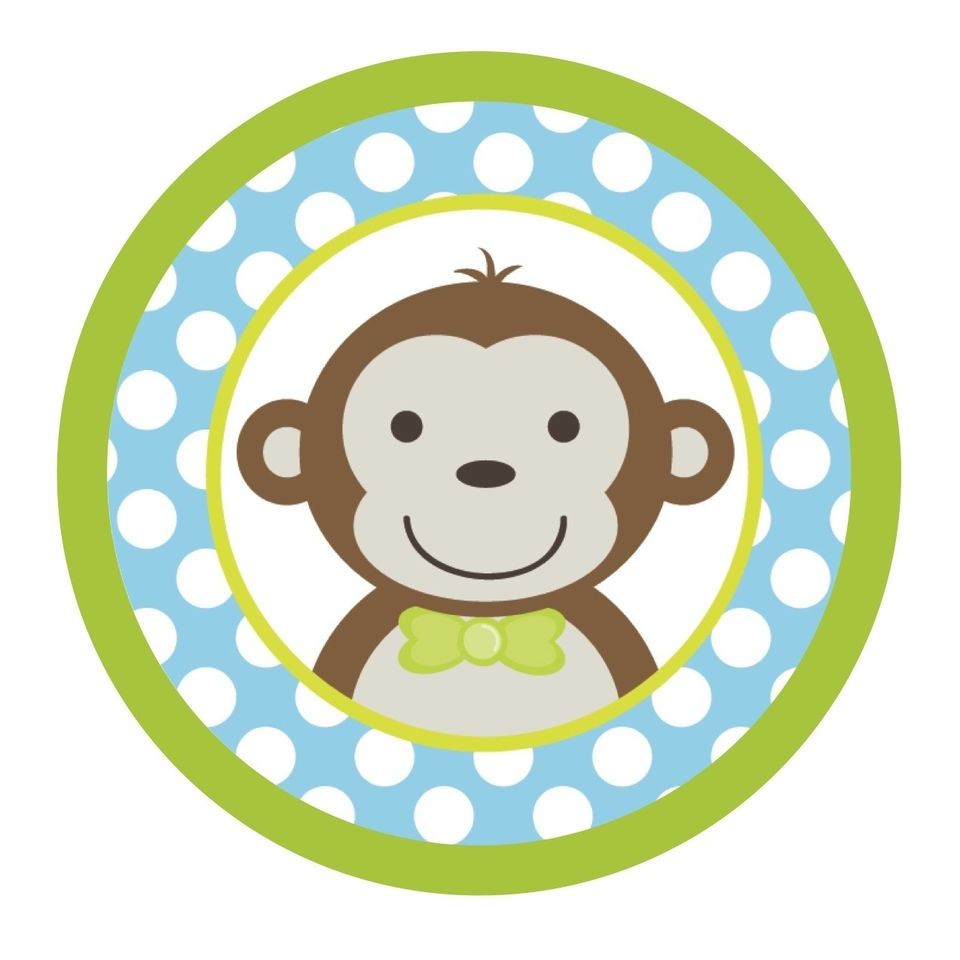 Mod Monkey Boy {Blue & Green} Edible ROUND Cake Topper Decoration