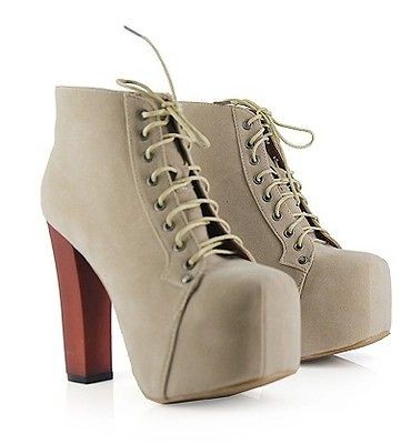   Black Suede classic High Heel Platform Cuban Lace Up Ankle Boots shoes