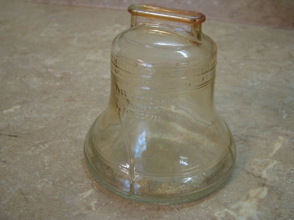 ANCHOR HOCKING Liberty Bell PEACH/MARIGOLD LUSTER Bank 1976 VTG GLASS