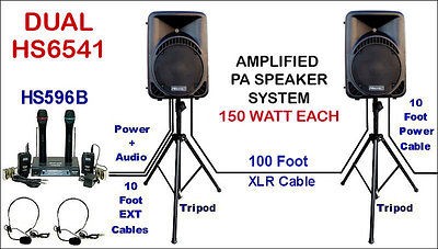 HISONIC DUAL 300 WATT PA PUBLIC ADDRESS SYSTEM + STANDS + WIRELESS 