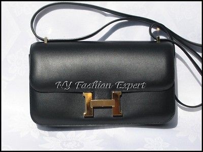 Desirable BLACK CONSTANCE ELAN CROCO Hermes Bag/Gold