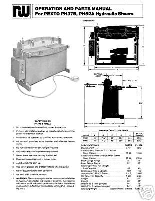 Pexto PH37B & PH52A Hydraulic Shears Manual Parts & Ops