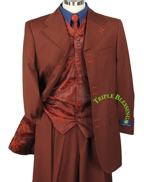 SHARP 3pc MEN WIDE LEG ZOOT SUIT W/FREE TIE RUST 36R 62L hbv