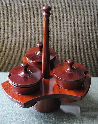 Condiment Caddy Revolving 1960s Vintage Turned Wooden Server Beautiful 