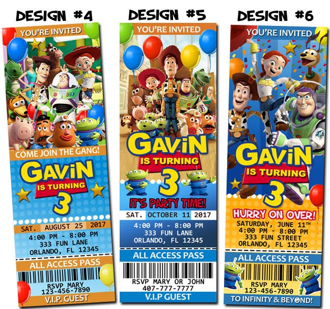 Toy Story Birthday Ticket Invitations Party Jessie Buzz Woody Gang