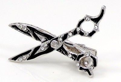 New Hair Stylists Zebra Print Black Silvertone Scissor Crystal Hair 