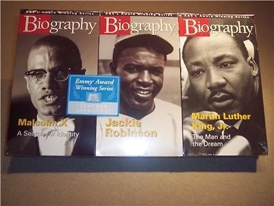 Biography VHS 3 videos Jackie Robinson, Malcolm X