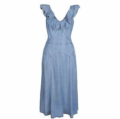   1995 ruffled chambray denim farmer dress 8/44 NEW resort 2011 western