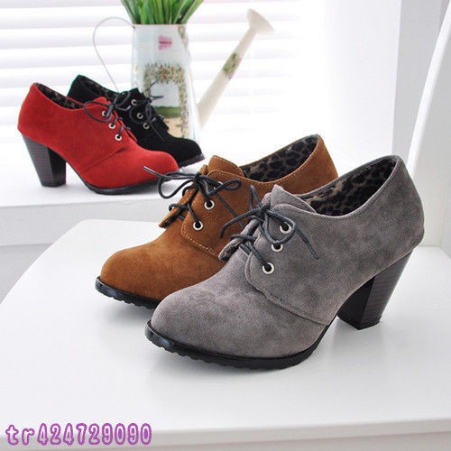 Vintage Womens Thick High Heel Ankle Boots Shoes Lace Up US Size 4 10 