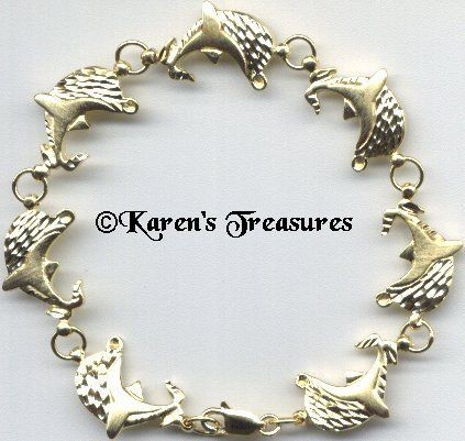 Vermeil 18kt Gold over Sterling Silver Dolphin Porpoise Bracelet 7.5 