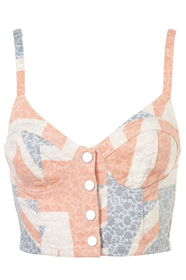   Topshop floral union jack denim bralet croptop UK 10 EU 38 US 6 $50