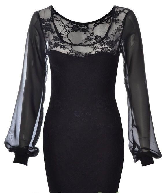 New Womens Long Chiffon Sleeve Floral Lace Bodycon Dress Ladies Tunic 