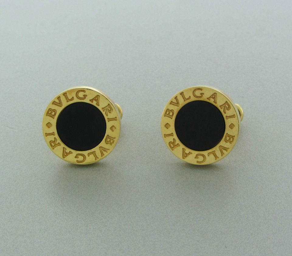 BVLGARI BULGARI 18K YELLOW GOLD ONYX CUFFLINKS