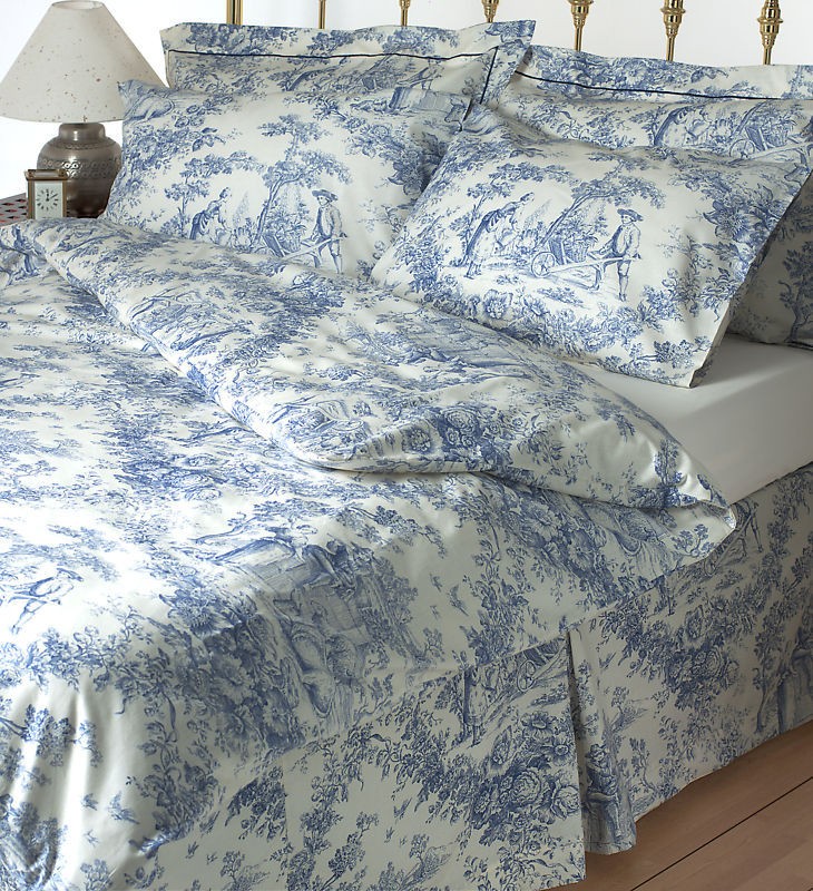 Toile de jouy blue bedding set 100% cotton