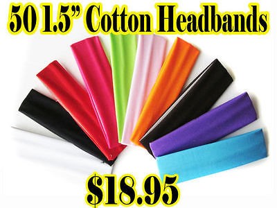 Wholesale Lot of (50) 1.5 Cotton Stretch Headbands U pick colors.