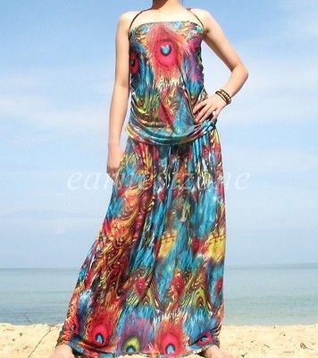 New Evening Party Peacock Plus Size Casual Beach Formal Long Maxi 