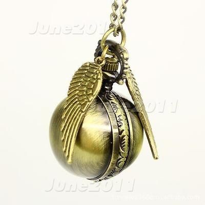 Harry Potter Golden Snitch Necklace Watch Steampunk Quidditch Pocket 