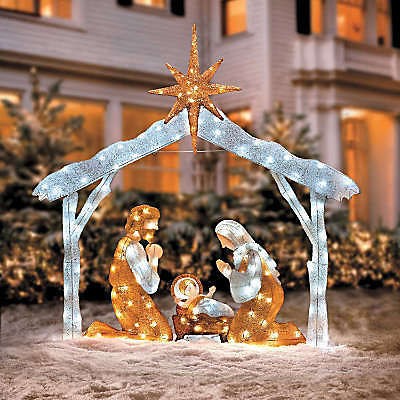 Twinkling Tinsel Nativity Family Outdoor Christmas Yard Decor