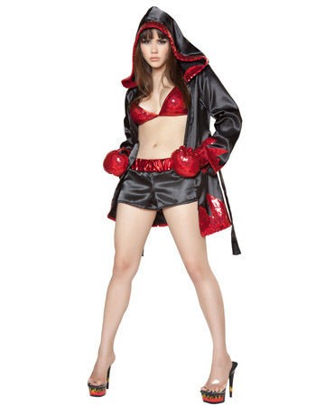   pc Knockout Boxer Costume S M L robe red sequin gloves shorts boxing