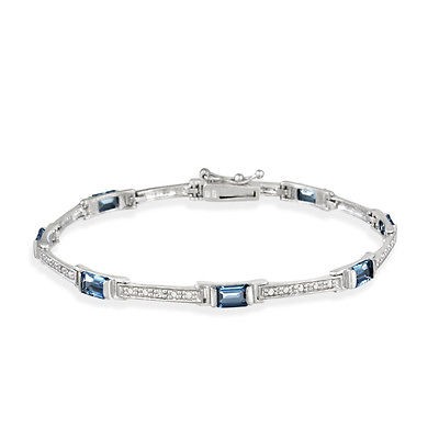   69ct London Blue Topaz & Diamond Accent Emerald Cut Link Bracelet