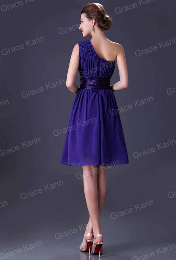 One Shoulder Bridesmaid Formal Party Prom Cocktail Short Evening Gown 