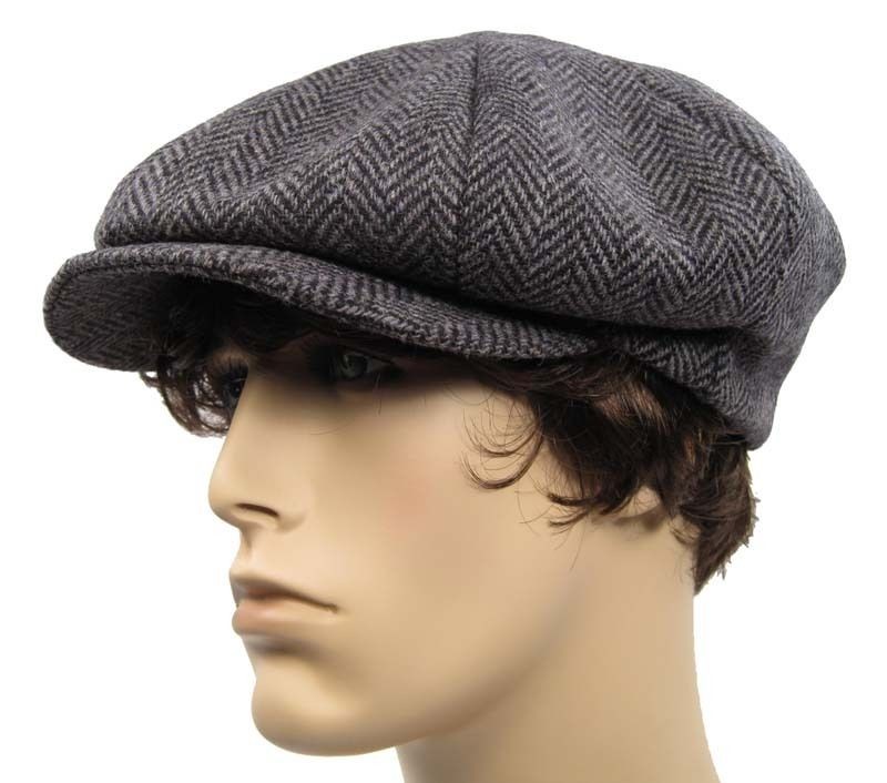 Panel NEWSBOY HERRINGBONE Steampunk WOOL Hat Grey