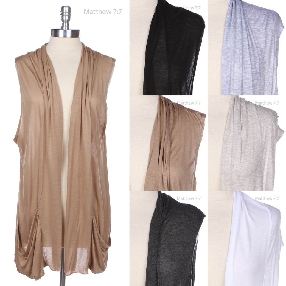   PLUS SIZE] Casual Plain Shawl Collar Sleeveless Open Pocket Cardigan