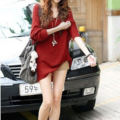 New Sexy V neck Oversize Batwing Slouchy Knitted shirt Jumper Loose 