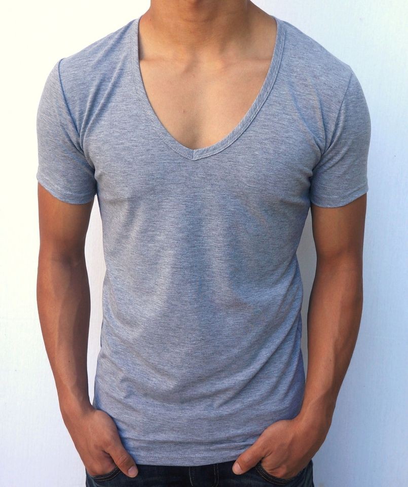   GREY slim fit FITTED DEEP V NECK T SHIRTS S   XL (factory seconds
