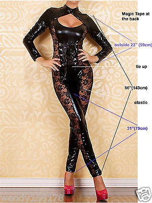 EXOTIC BLACK LACE CAT JUMPSUIT CATSUIT (Free size)6297