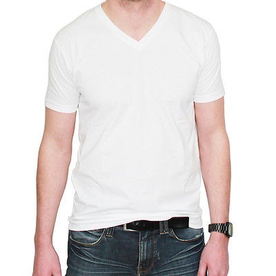 New Noveno Mens Fitted Pure White V Neck T Shirt Premium Fit Plain 