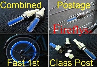   Motion Activated LED Wheel Valve Cap Light + batteries Blue Bike Car