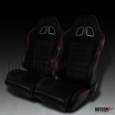 2X RED STITCH BLACK LEATHER SPORT STYLE RACING SEATS A3 A4 S5 R8 TT 