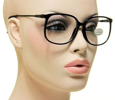   Large Retro Vintage Clear Lens Black Carbon Frame Glasses Eyeglasses