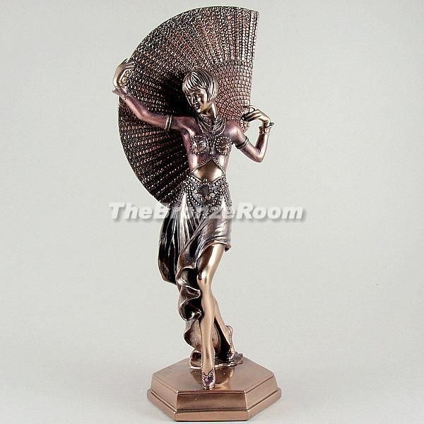 Dancing Art Deco Lady with Fan   Bronze Sculpture