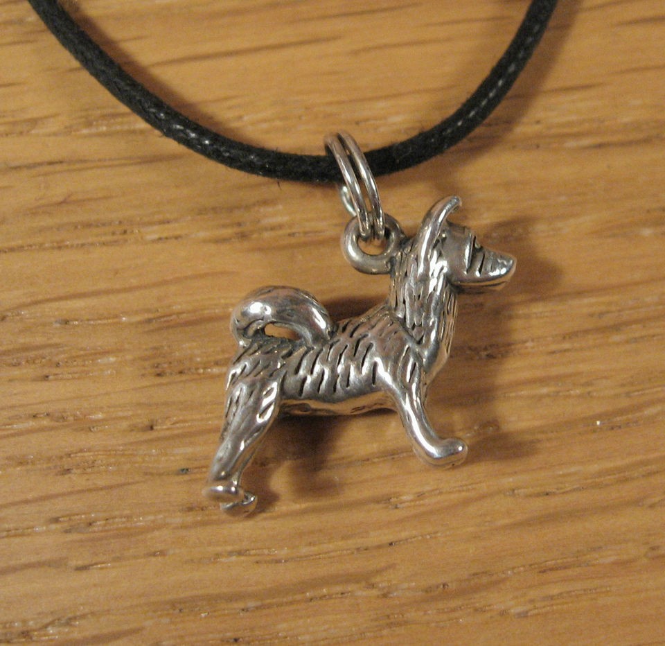 Akita Dog Sterling Silver Pendant Charm Black Cord Mens Jewelry 