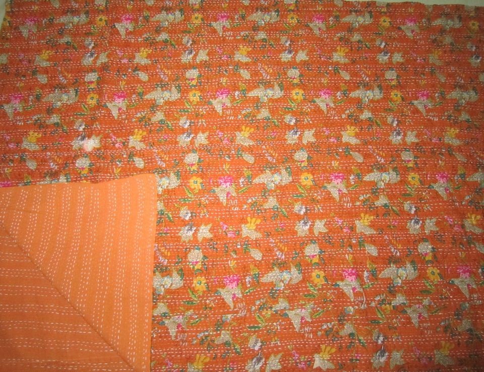   QUILT THROW GUDRI RALLI KING QUEEN REVERSIBLE ORANGE Bedspread PARADI