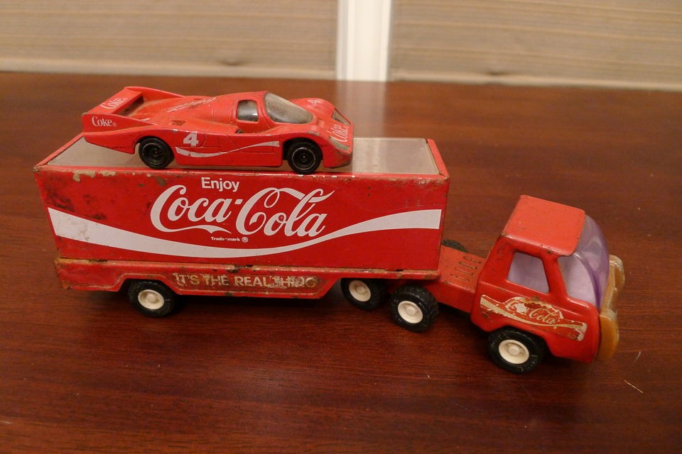 Vintage Buddy L Coca Cola Delivery Truck 12 + Corgi Porsce Coke Race 