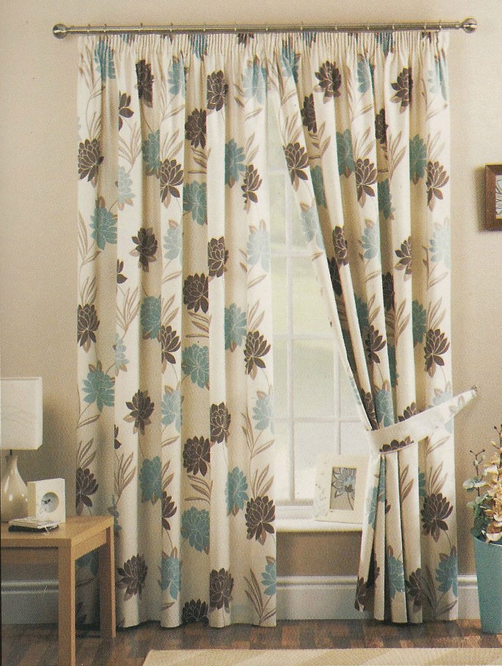 SUNDOUR AKITA BLUE GREEN / CREAM FLORAL CURTAINS 66X72   STUNNING 