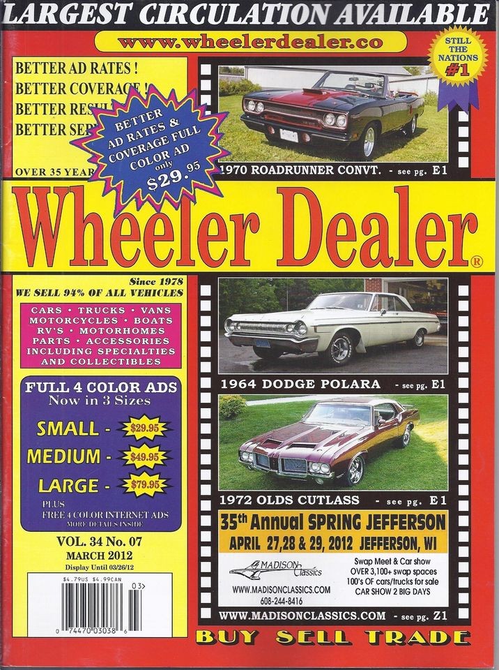 WHEELER DEALER MAGAZINE BUY SELL TRADE 1964 DODGE POLARA 1972 OLDS 