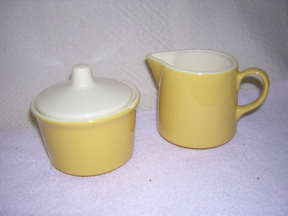 Pottery Sugar and Creamer Set Marked USA YELLOW