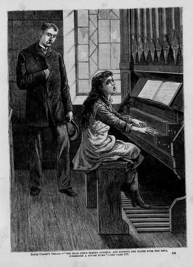 YOUNG GIRL PLAYING CHURCH ORGAN ANTIQUE ENGRAVING HYMN