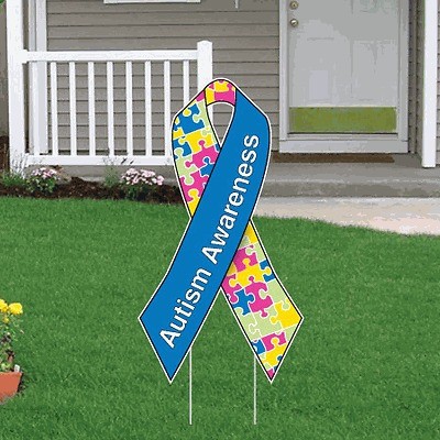 Autism Awareness Ribbon Yard Sign, 21 x 39 w/stakes